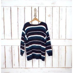 90s striped chunky chenille slouchy pullover sweater/vintage blanket sweater